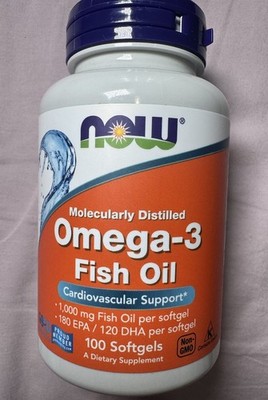 Now Foods Omega-3 Fish Oil Softgels, 1000mg 100 Softgels 180 EPA/ 120 DHA 01/28