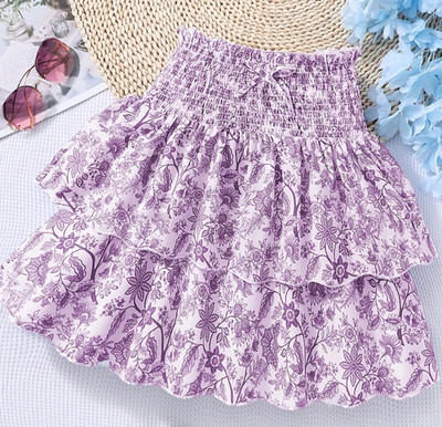 New Boutique Purple Skirt Floral Ruffles Girls 5-6 Smocked Elastic School #269