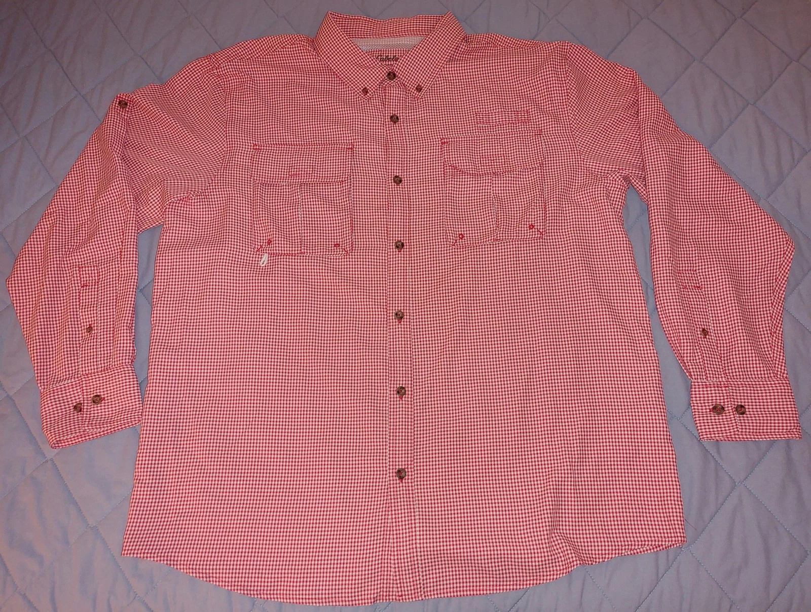 Cabelas 4Most Fishing Shirt Mens XL Red Checked UPF 30 Vented Roll Tab Sleeve
