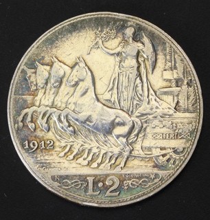 ITALY 2 Lire 1912 R Silver 0.835 Vittorio Emanuele III. VF 1493