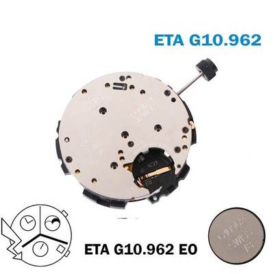 ETA Swiss Movement G10.962 EO, White Date Disk on 4, Chronograph, Moon Phase.