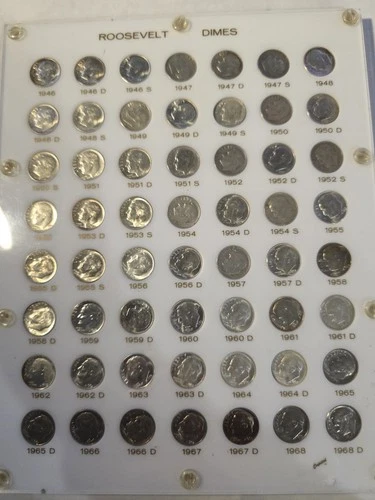 1946-1968 Silver MS Roosevelt Dime  Capital Holder 48 Coin P-D-S Collection
