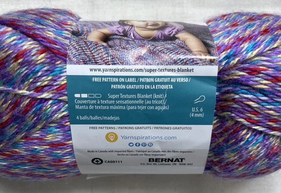 LOT of 2 BERNAT SOFTEE in PURPLE RAINBOW Baby Yarn Colors 51008 310yds 4.2oz - Image 2 of 4