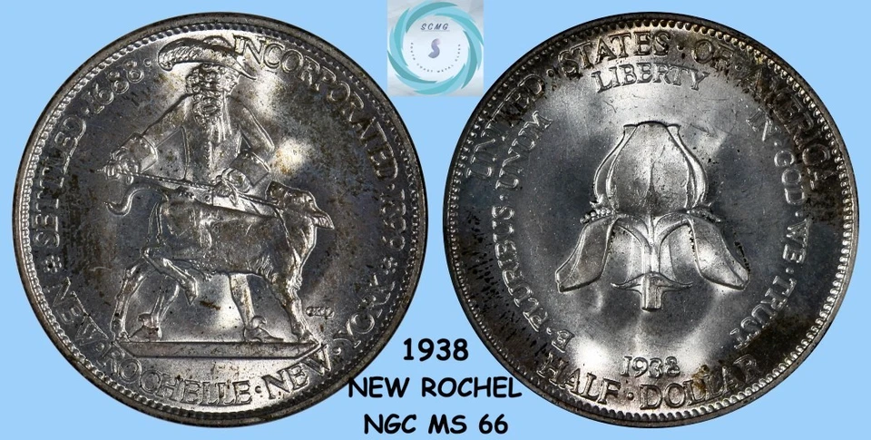 1938  New Rochel Commemorative 50c NGC MS66 - Brilliant Lustrous Patina - Image 4 of 4