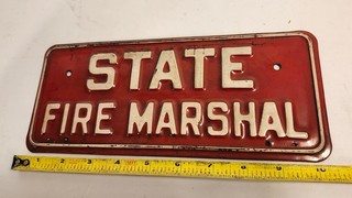 Vintage State Fire Marshall License Plate Rare Look