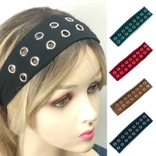Fabric With Metal Eyelet Turban Headwrap Rivets Stretchy Hairband Headwear Soft☋