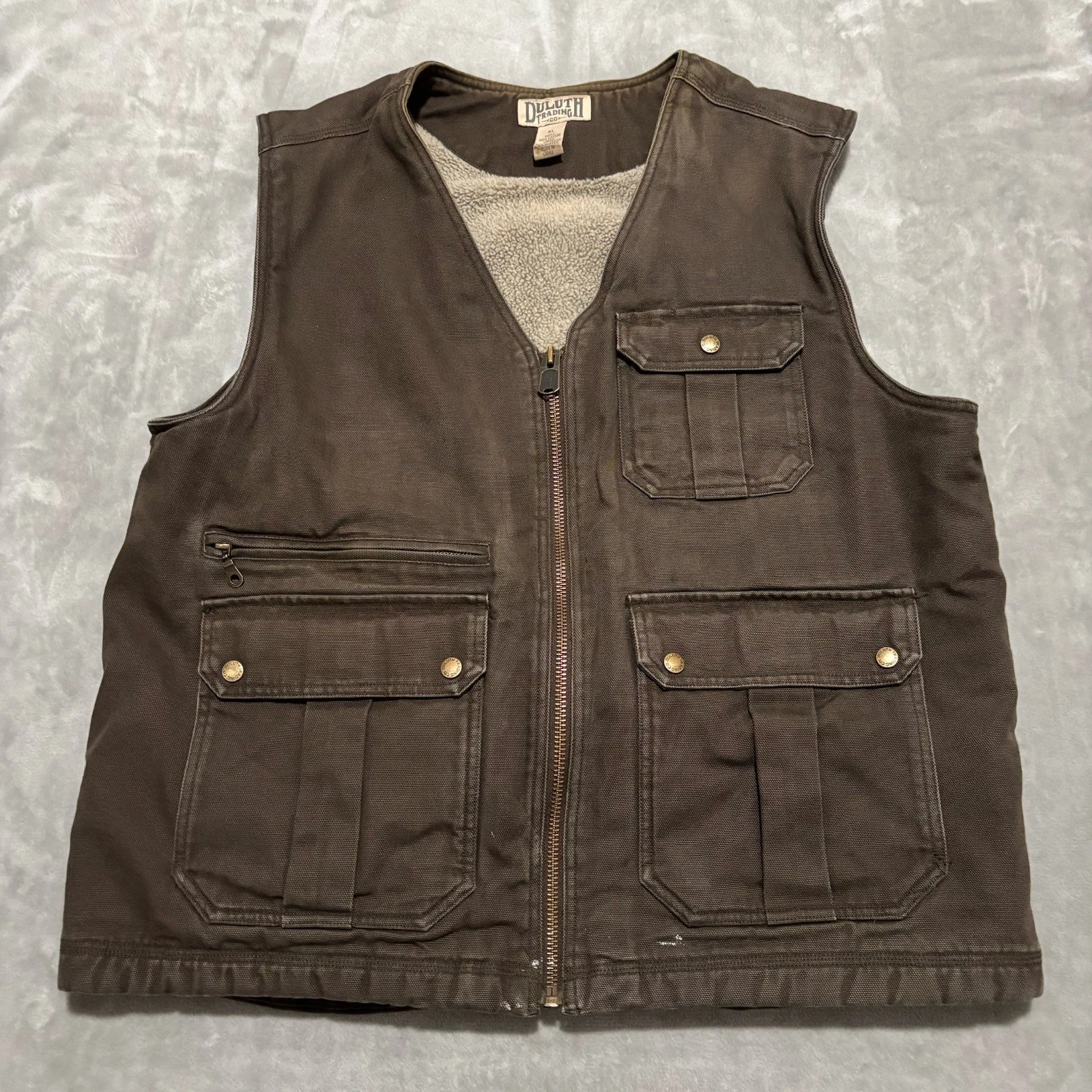 Duluth Trading Men’s Iron Range Fire Hose Canvas Vest Sherpa Lined Utility Sz XL
