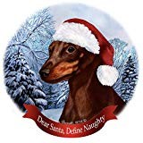 Holiday Pet Gifts Min Pin Choclate/Tan Cropped Dog Santa Hat Porcelain Ornament