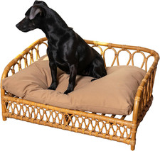 DBD1005A Elevated 27.5" X 17" Bohemian Handwoven Rattan Dog Daybed with Machine-