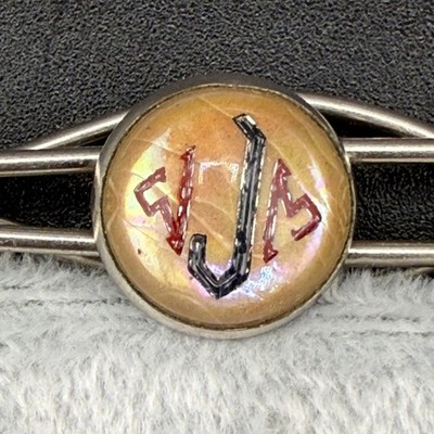 Vintage Tie Bar Monogramed Silver Tone Dad Gift