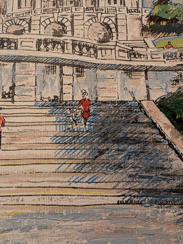 Vintage MCM Paris street scene Oil Painting with Sacre Coeur Basilica 50s or 60s - Picture 7 of 11