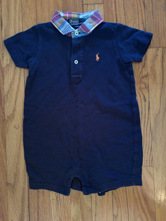 Ralph Lauren Baby Polo Short Sleeve Romper Size 12M Navy with Plaid