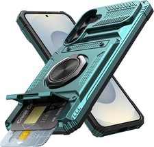 Samsung Galaxy S25 Plus Case with Card Holder 360  Rotated Ring Kickstand Green