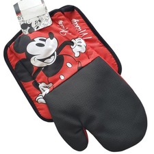 Disney Mickey Mouse Oversized Oven Mitt  Pot Holder Set Red Black Retro Gift 79