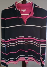 Charter Club Blouse Size M MultiColor Long Sleeve Button V-Neck Top