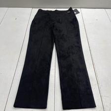 Halston Pants Womens M Black Faux Suede Straight Leg Pull On Stretch Dress Work