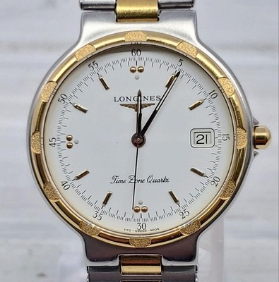 LONGINES Conquest Quartz Mens Dress Watch Two Tone Classic Wristwatch