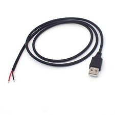 USB 2.0 A Male 2 Pin Bare Wire Power Pigtail Open End Cable 3.3 FT 20AWG 5V 5A