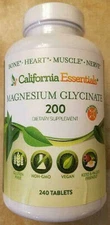 MAGNESIUM 200 MAGNESIUM GLYCINATE-200mg PER TABLET-240 TABS-NEW-SEALED-FREE SHIP