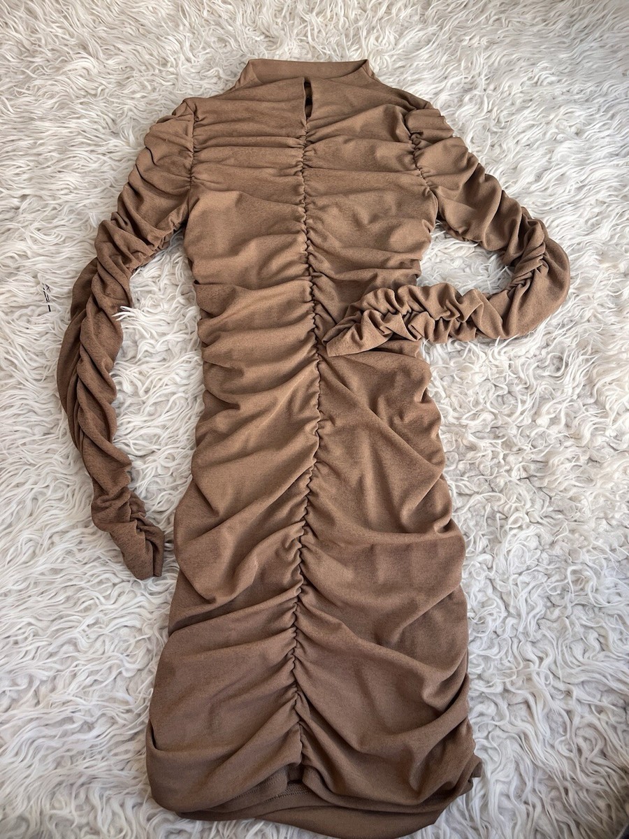 astr the label brown dress ASTR the Label | Candela One-Shoulder Bodycon Midi Dress in Espresso