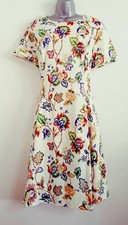 New Ex Plus Size Cream Multi Floral Print Cotton Fit Flare Midi Tea Dress 16-24