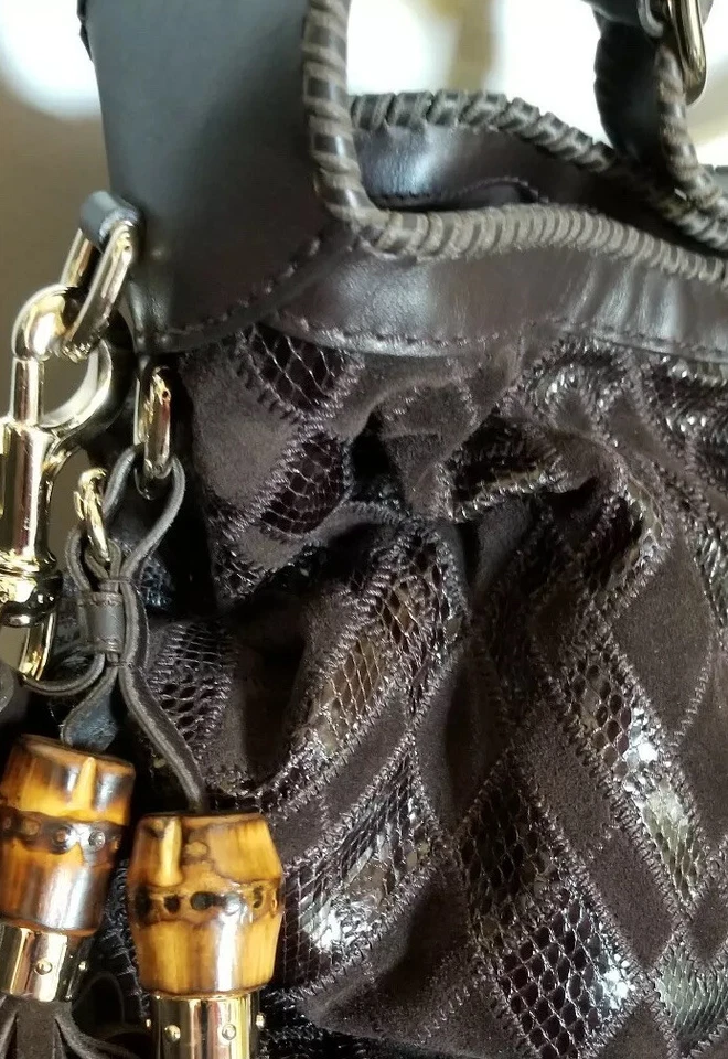 Auténtico Bolso Hobo Gucci JACKIE Bambú Marrón Gamuza Cuero Exótico S. Parche/Ayers XXL Foto 4 de 4