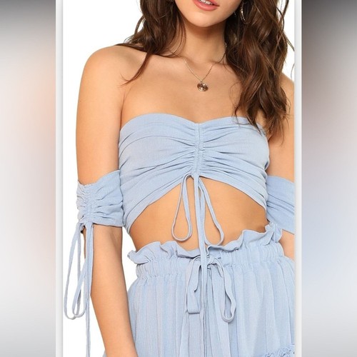 Floerns Blue 2 Piece Outfit Off Shoulder Drawstring Crop Top & Skirt Medium - Picture 12 of 16