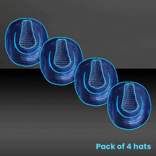 LED Flashing EL Wire Sequin Cowboy Party Hat Pack of 4 By Party Glowz - Picture 6 of 8