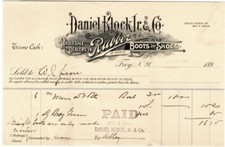 Daniel Klock Jr. & Co. Troy, NY, Rubber Boots and Shoes, Billhead, April 3, 1896