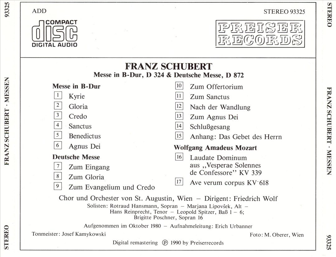 St. Augustin Choir Schubert B-Dur Messe Deutsche Messe New CD