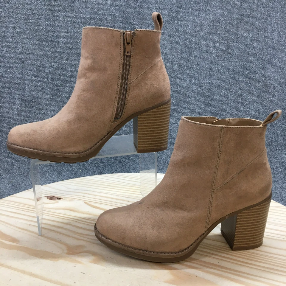 Botas de azúcar para mujer 7 néctar Botines Beige Gamuza Informales Cremallera lateral Tacón Foto 2 de 4