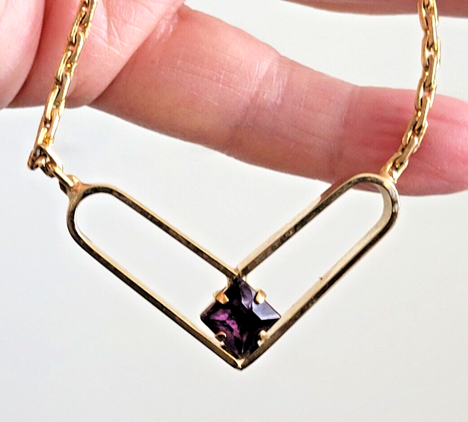 Vintage gold plated Modernist Heart pendant necklace with Amethyst ...
