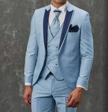 Men's Sky Blue 3 Piece Wedding Suit Slim Fit One Button Peak lapel Designer Suit