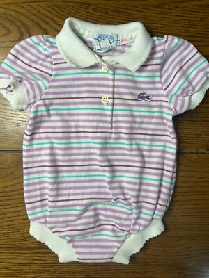 Izod Lacoste Vintage Striped Polo Romper Girls One Piece Outfit Size 3-6 Months
