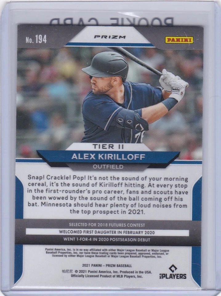 ALEX KIRILLOFF ROOKIE CARD Minnesota Twins Baseball 2021 SILVER WAVE PRIZMS RC! - Image 2 of 2
