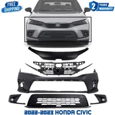 Front Bumper Cover Primed & Grille Assembly Kit For 2022-2023 Honda Civic