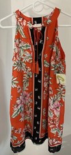 New Fig and Flower Slight A-Line Sleeveless Floral Print Dress Orange S L