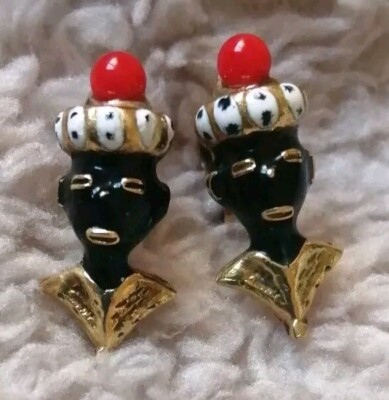 Antique Art Nouveau Moretto Blackamoor Yellow Gold Enamel