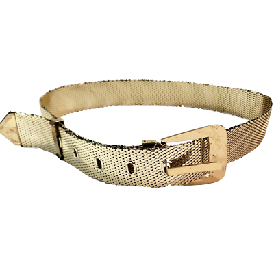 WHITING & DAVIS Belt Vintage 1970s Gold Mesh Metal Fish 