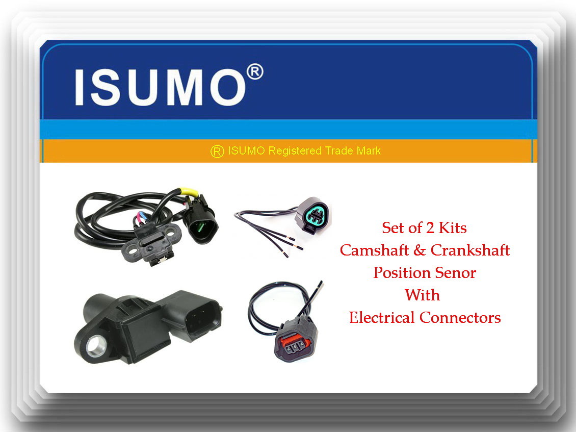 2 Pcs Camshaft & Crankshaft Position Sensor W/Connectors