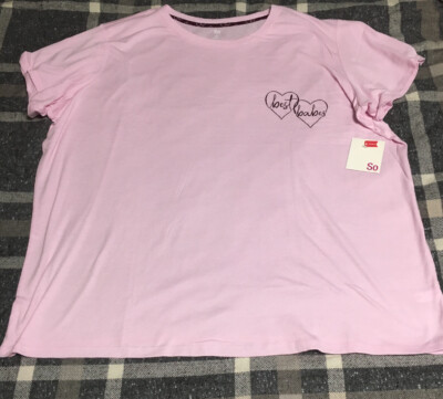 So Intimates Juniors Plus Size Pajama Top Best Babes Twin Hearts Short Sleeve