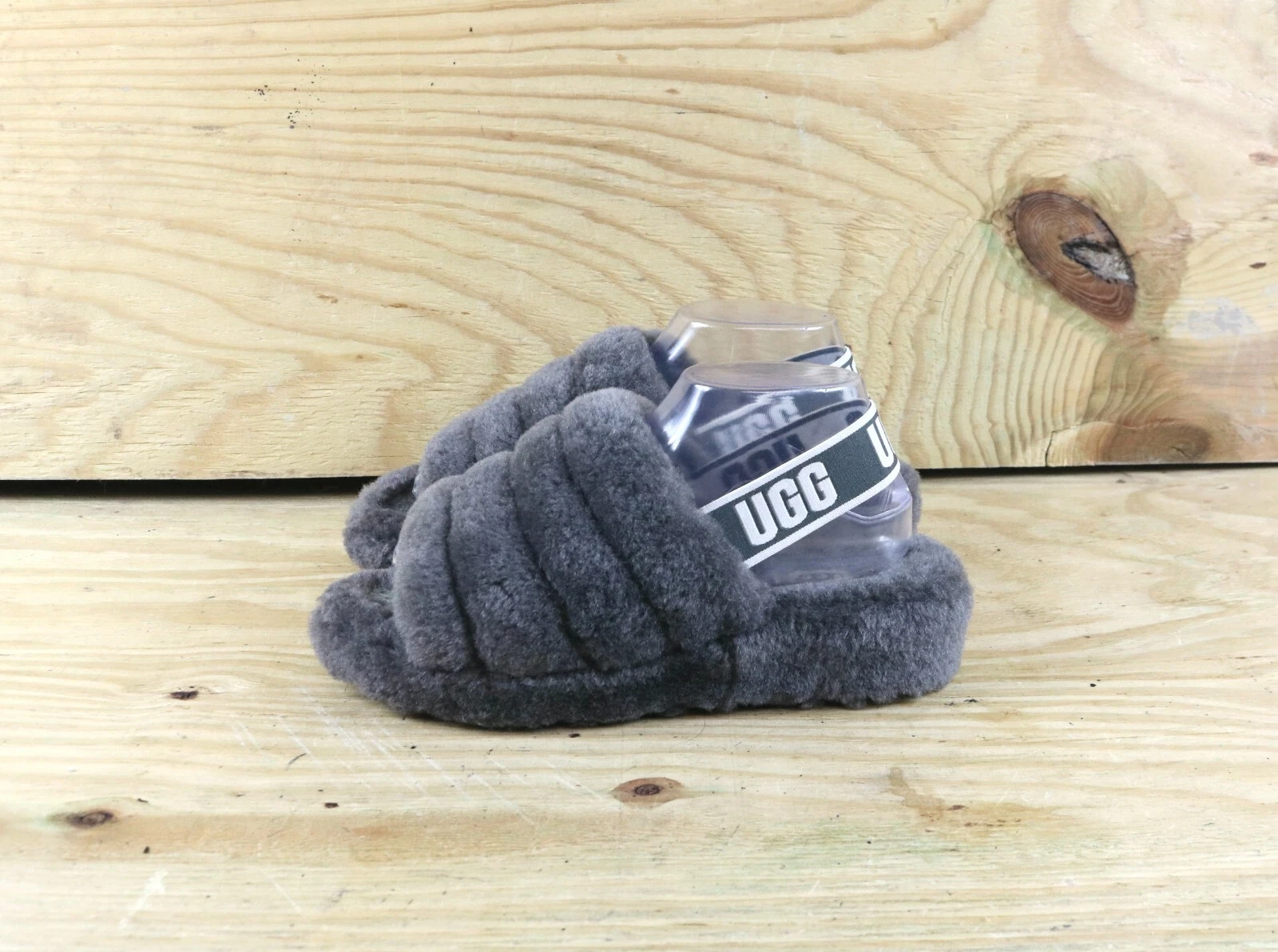 Pantofole Ugg 8 sandali donna grigio lanugine sì pelliccia sintetica slide slip on