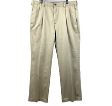 HAGGAR CLOTHING Chino Pants Men's Size 36 x 30(29.5) Tan Prem No Iron Khaki Dad