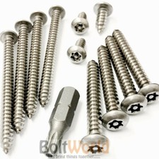 No10 A2 STAINLESS STEEL TORX PIN 6 LOBE BUTTON HEAD SELF TAPPING SECURITY SCREWS