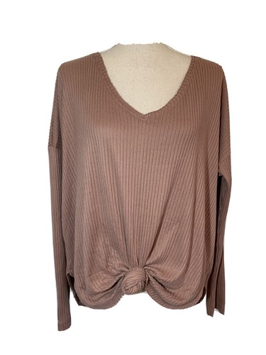 Long Sleeve V-Neck Cozy Ribbed T-Shirt 