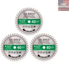 3-Pack of 4-1/2" Fine Finish Circular Saw Blades - 40T TCT for Wood & Plastic
