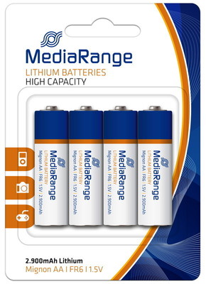 4 Mediarange Professional AA / Mignon Lithium Batterien im 4er Blister