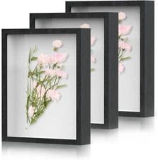 Shadow Box Frame 8x10 - 3 Pack Wood Deep Shadowbox with Glass Shadow Boxes Di...