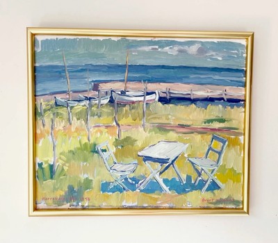 Vintage gerahmtes schwedisches Mid Century Küstenlandschaft signiert Ölgemälde