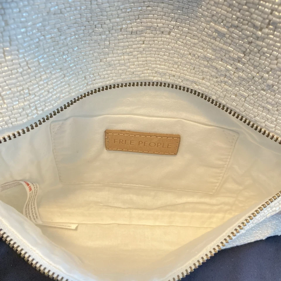 White Beaded Crossbody Bag Leather Strap With Zipper Closure Free People - Image 3 of 4